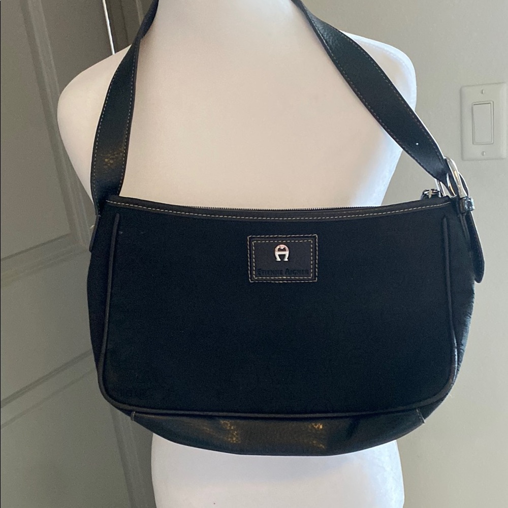 Etienne Aigner Black Shoulder Bag with Leather Trim